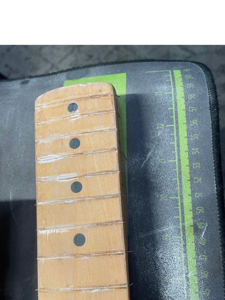 1972 Fender Stratocaster maple board taped for restoration work