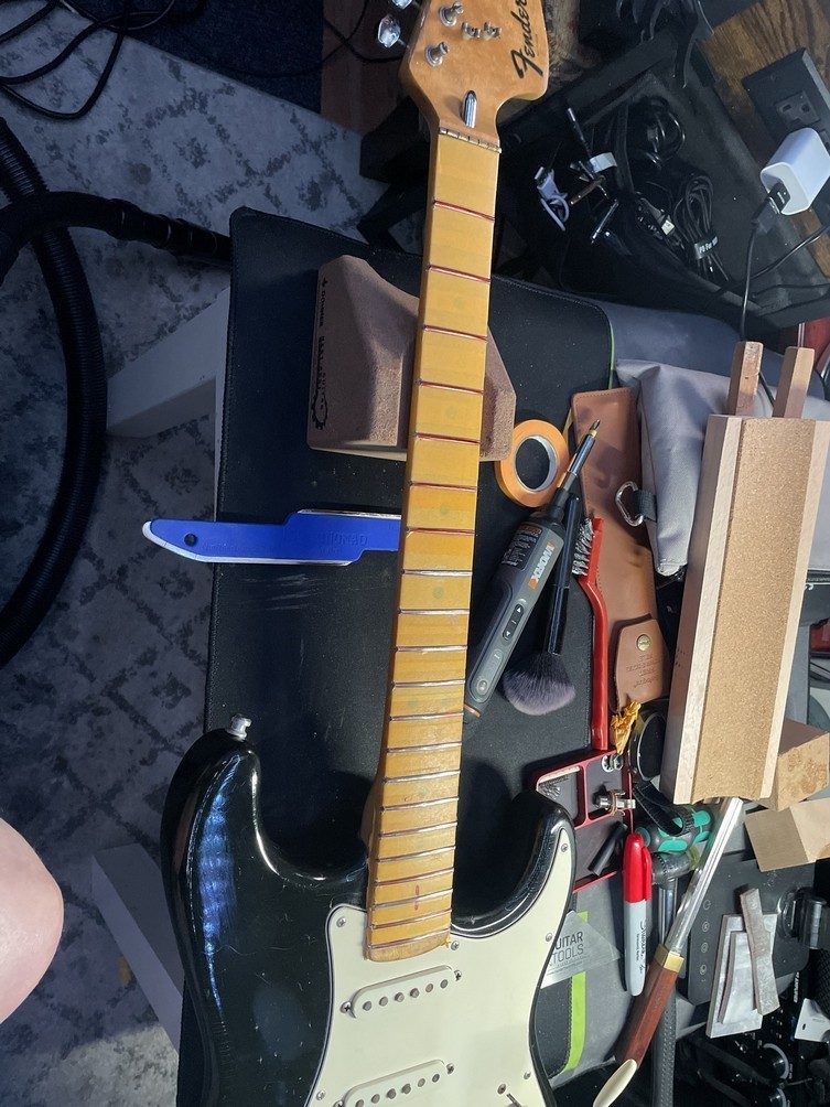 1972 Fender Stratocaster neck pocket alignment during reassembly