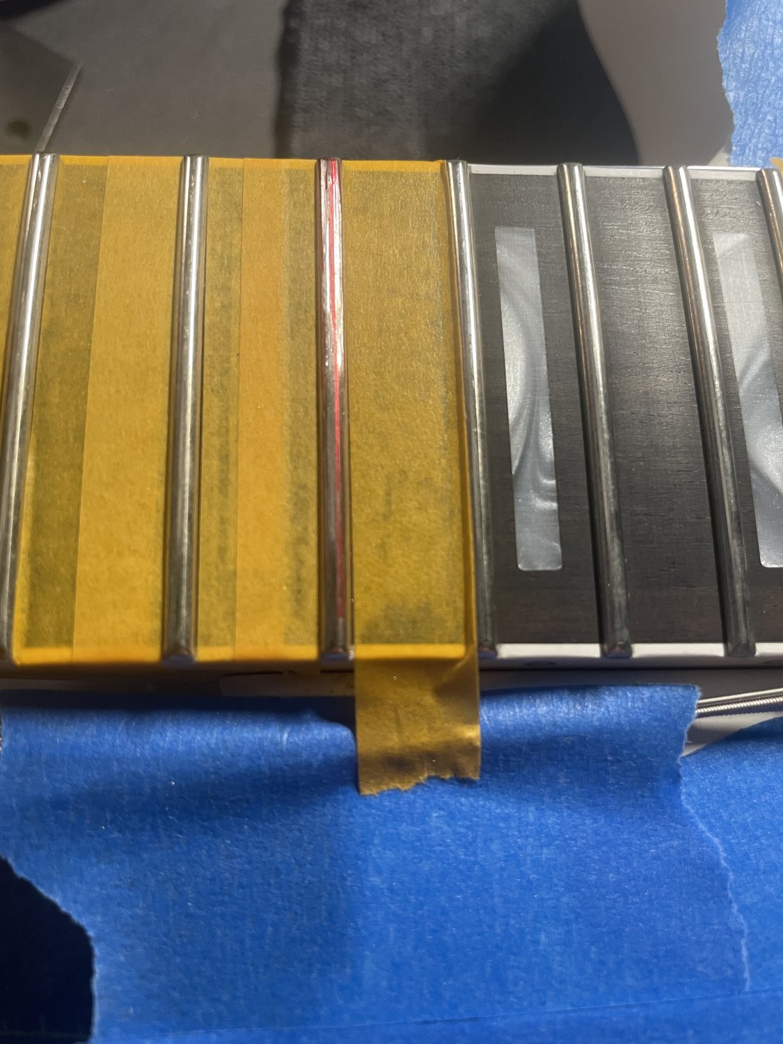 Localized fret leveling and crowning on Jim Root Jazzmaster