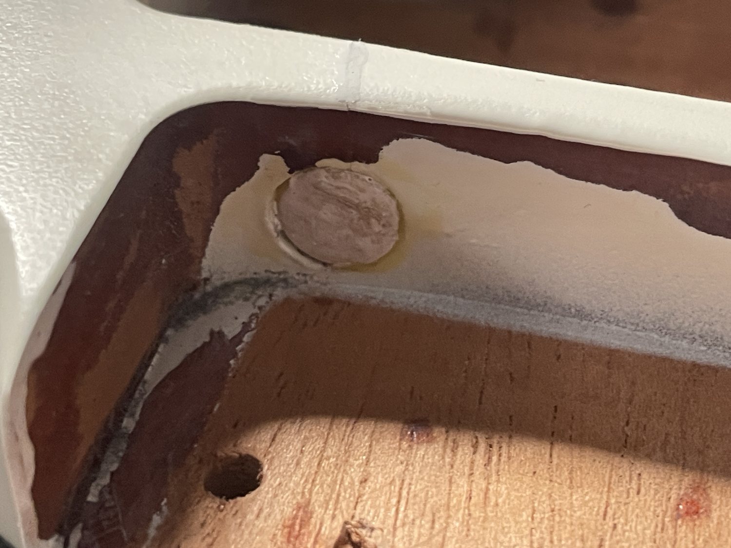 Maple plug installed with Titebond in Jim Root Jazzmaster neck pocket