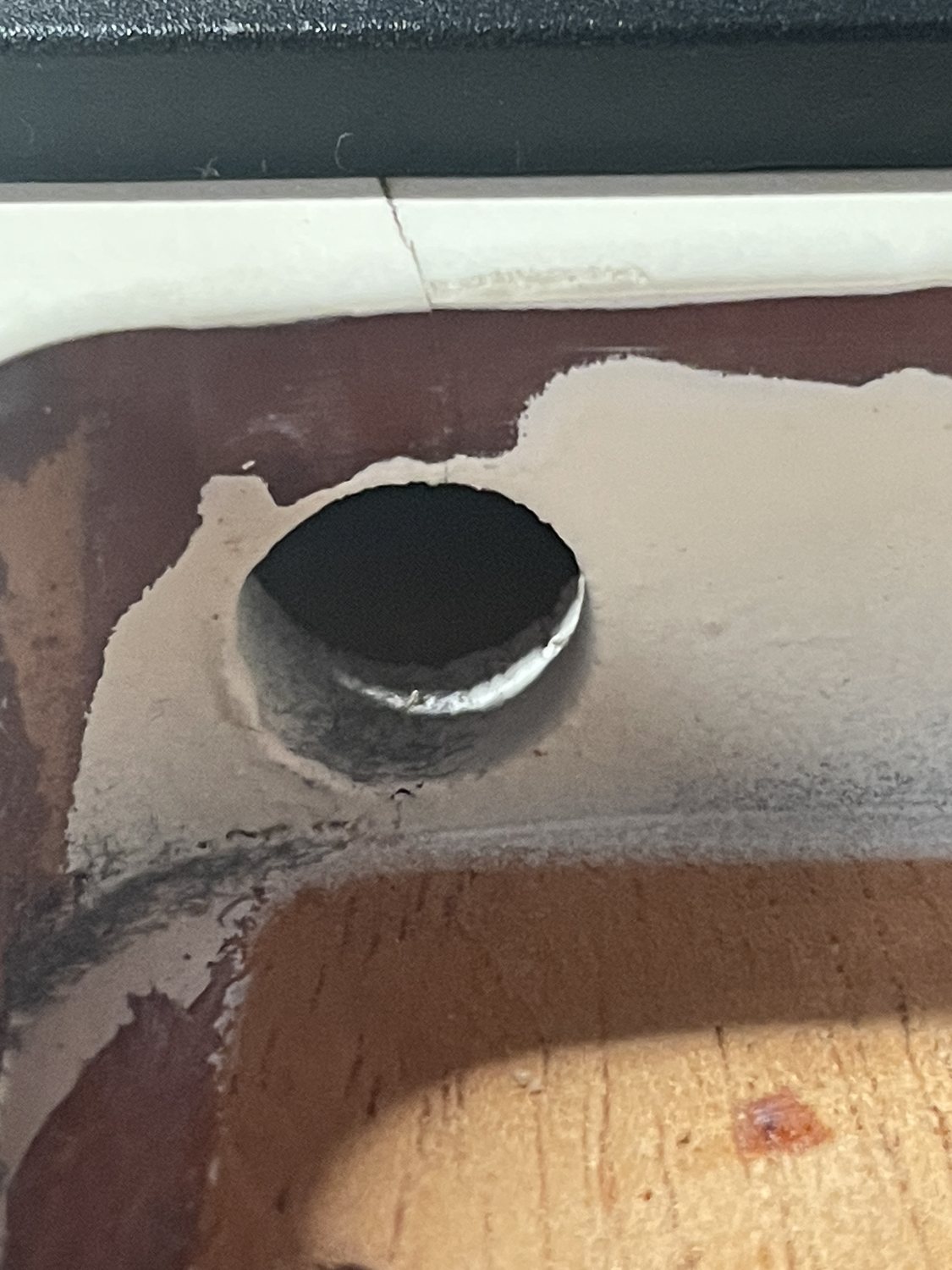 Structural neck pocket crack before repair on Jim Root Jazzmaster