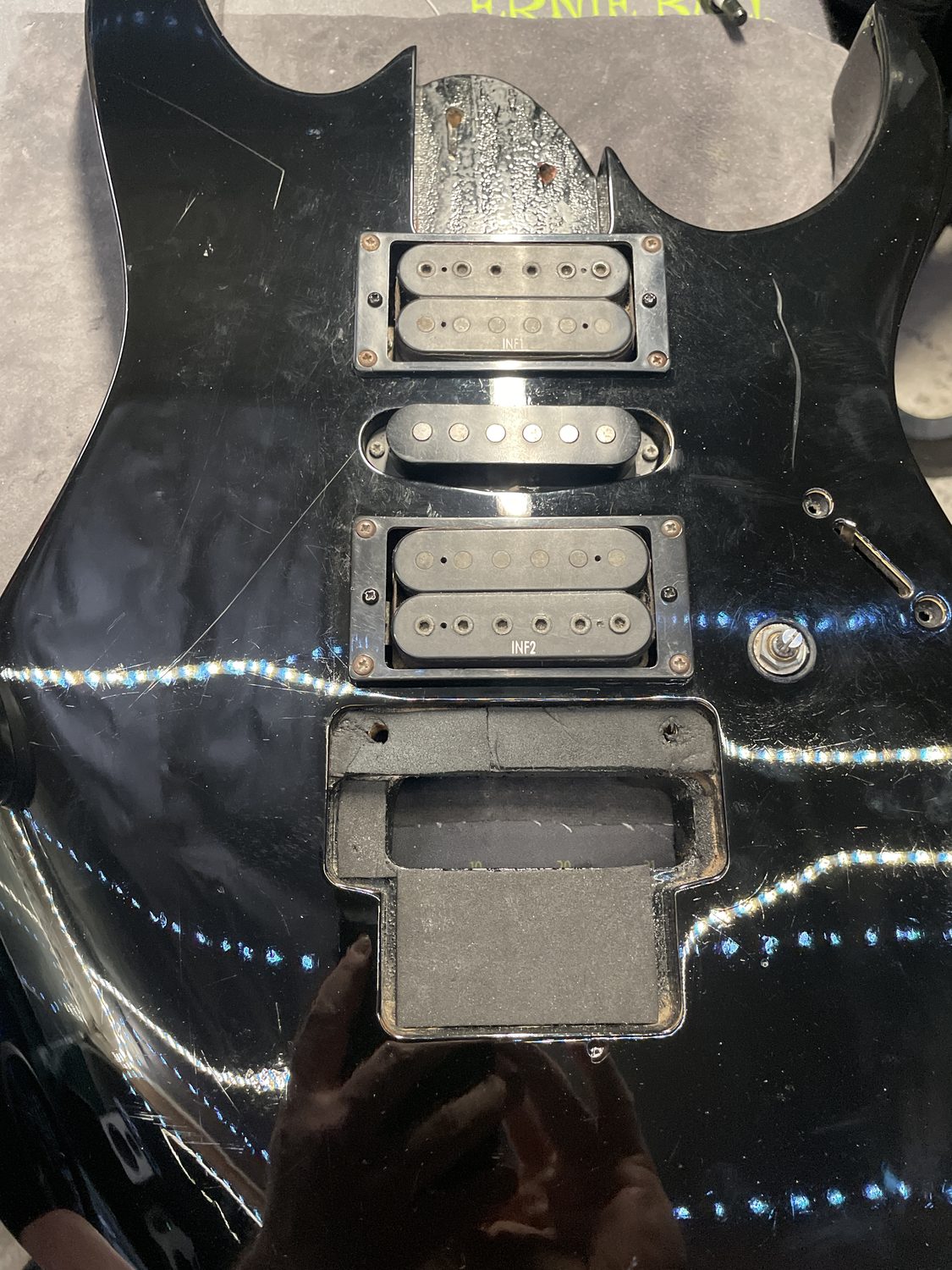 Ibanez RG470 pickups and cavities during electronics inspection