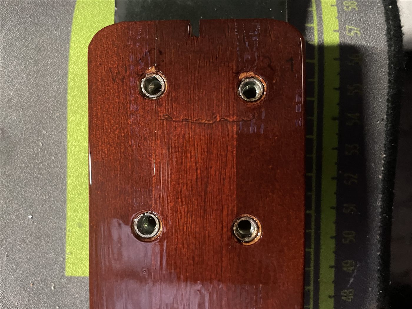 Threaded inserts installed in Epiphone 12-string neck heel